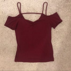 American Eagle Off The Shoulder Top Deep Red